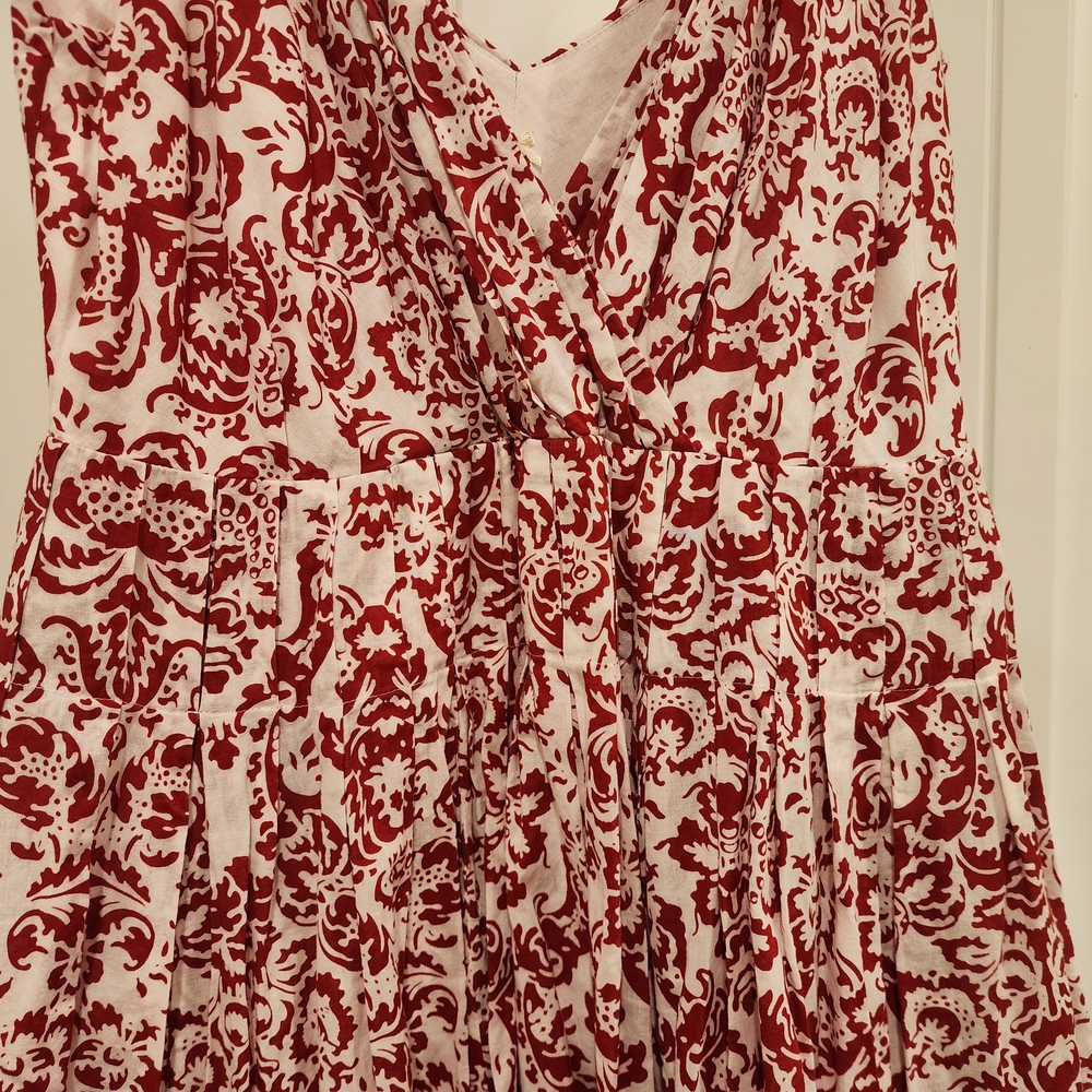 Lapis Anthropologie Floral Cotton Fit Flare Dress Large Boho V Neck Cottage - Picture 3 of 10